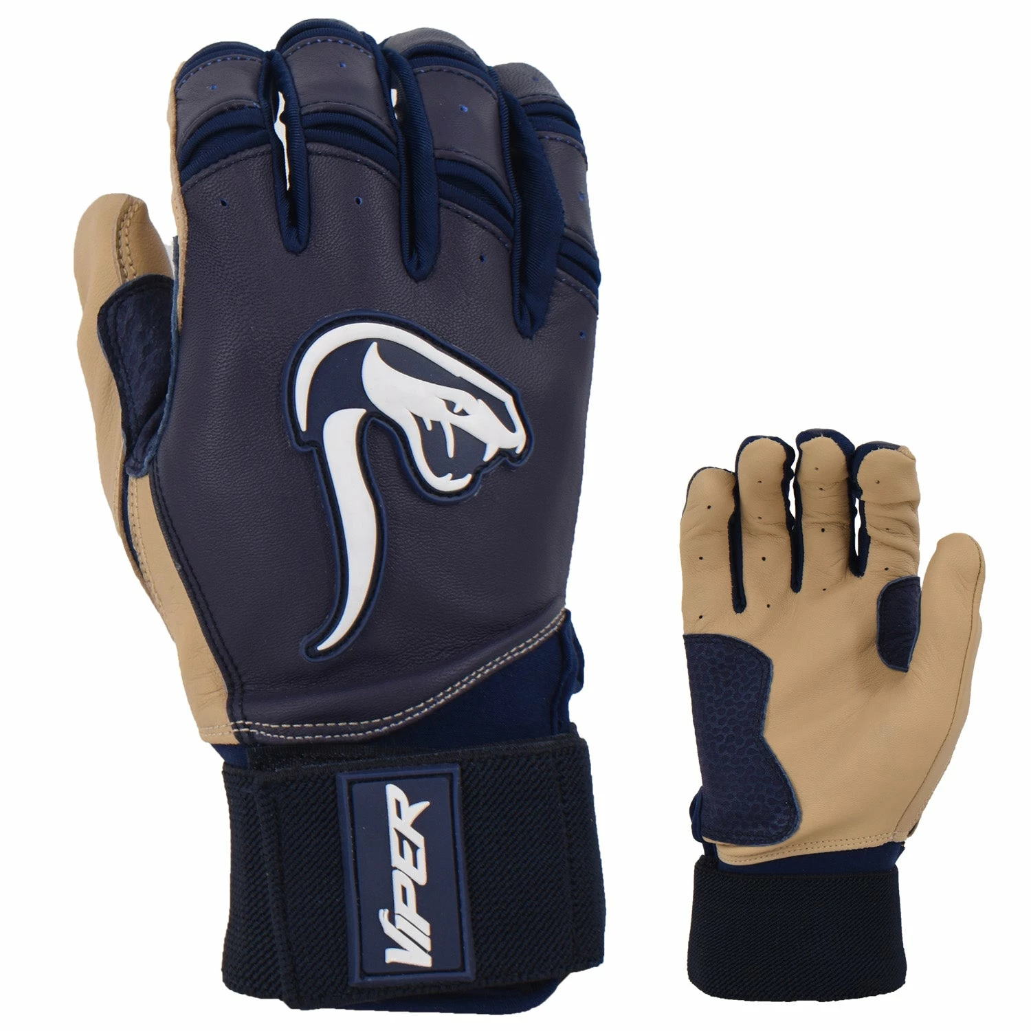 Kelly's Ultimate Sports Viper Grindstone Long Cuff Batting Glove - Navy/Tan 3 Kelly's Ultimate Sports Viper Grindstone Long Cuff Batting Glove - Navy/Tan