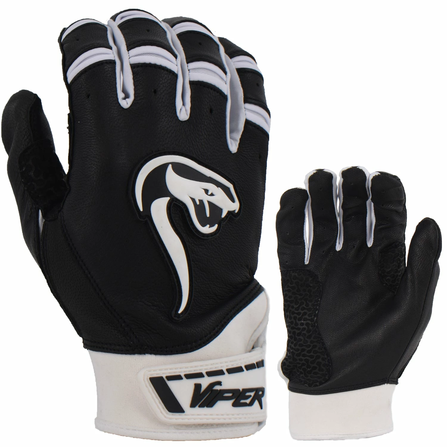 Kelly's Ultimate Sports Viper Grindstone Short Cuff Batting Glove - Black/White 3 Kelly's Ultimate Sports Viper Grindstone Short Cuff Batting Glove - Black/White