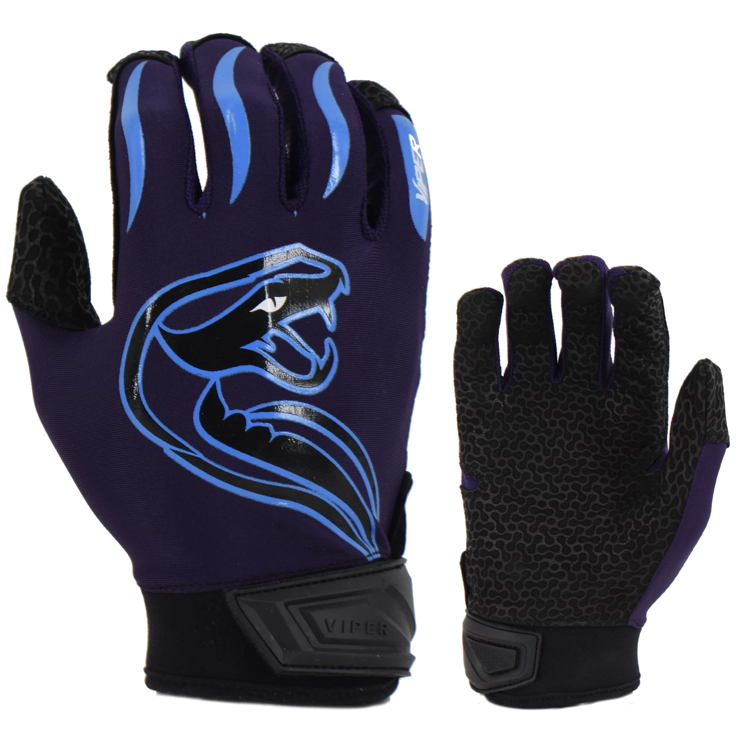 Kelly's Ultimate Sports Viper Lite Premium Batting Gloves Leather Palm - Team Edition - Purple/Carolina/Black 3 Kelly's Ultimate Sports Viper Lite Premium Batting Gloves Leather Palm - Team Edition - Purple/Carolina/Black