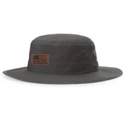 Kelly's Ultimate Sports Easton Bucket Hat Charocal With Leather Flag Patch