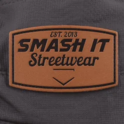 Kelly's Ultimate Sports Smash It Sports Bucket Hat Charcoal With Leather Patch -Baseball Apparel Store sis char with leather patch 5 closeup