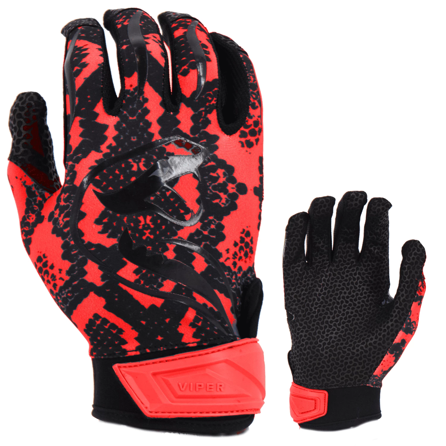 Kelly's Ultimate Sports Viper Lite Premium Batting Gloves Leather Palm - Viper Skin Edition - Red/Black 3 Kelly's Ultimate Sports Viper Lite Premium Batting Gloves Leather Palm - Viper Skin Edition - Red/Black