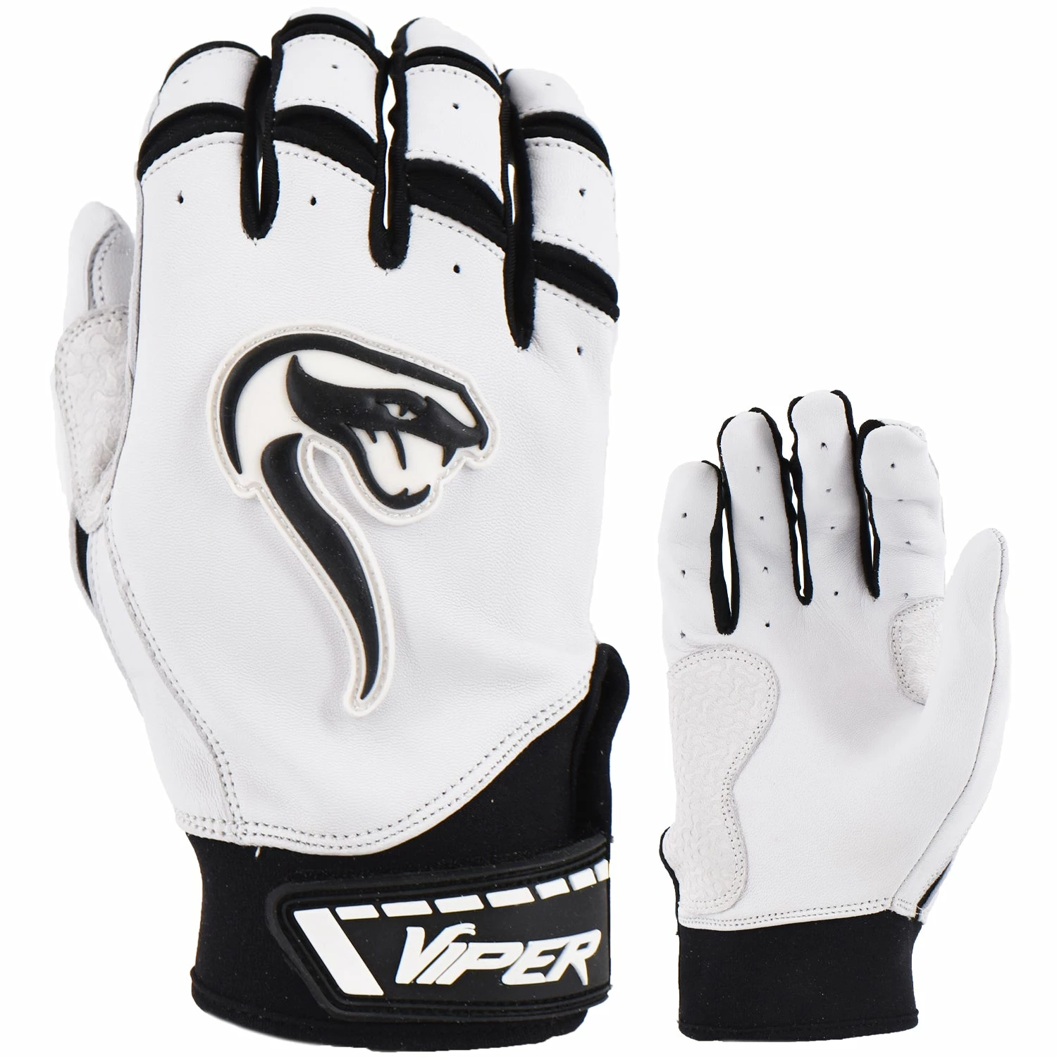 Kelly's Ultimate Sports Viper Grindstone Short Cuff Batting Glove - White/Black 3 Kelly's Ultimate Sports Viper Grindstone Short Cuff Batting Glove - White/Black