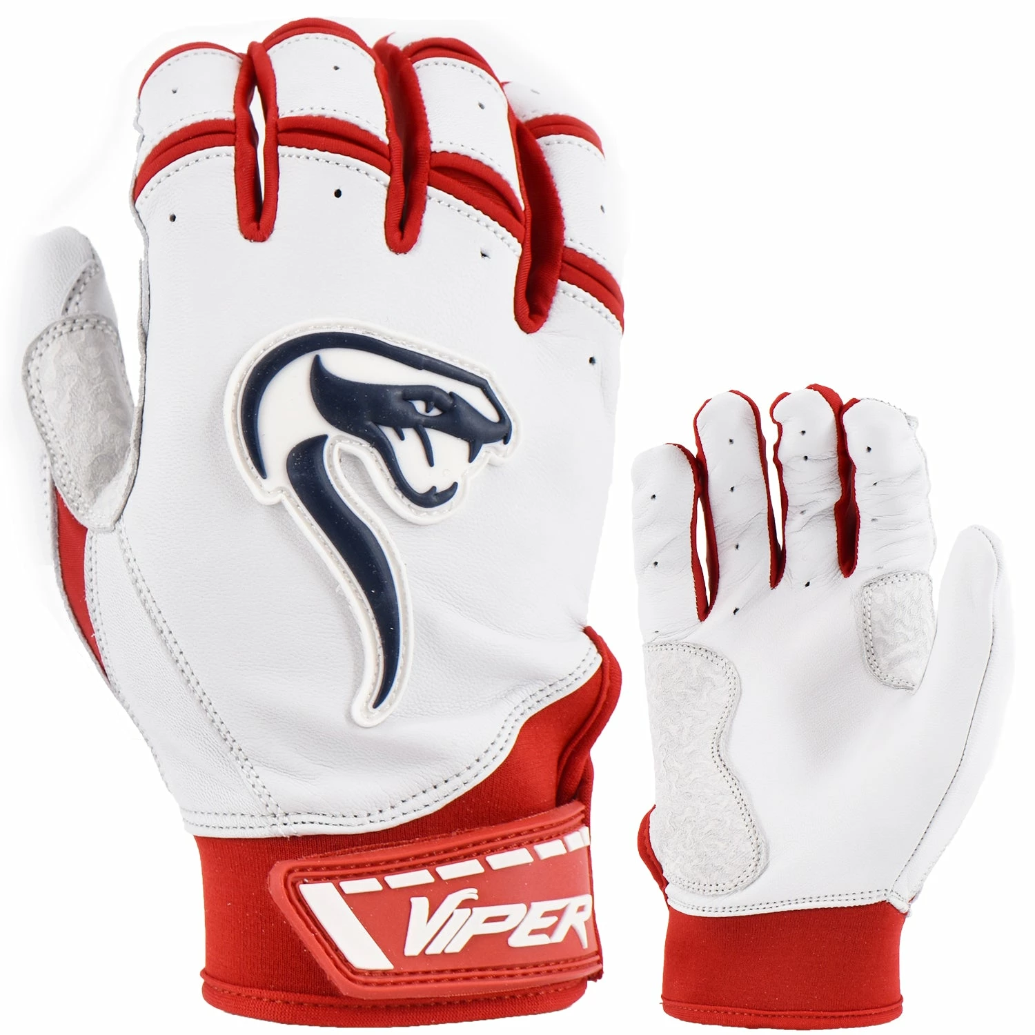Kelly's Ultimate Sports Viper Grindstone Short Cuff Batting Glove - White/Red/Navy 3 Kelly's Ultimate Sports Viper Grindstone Short Cuff Batting Glove - White/Red/Navy
