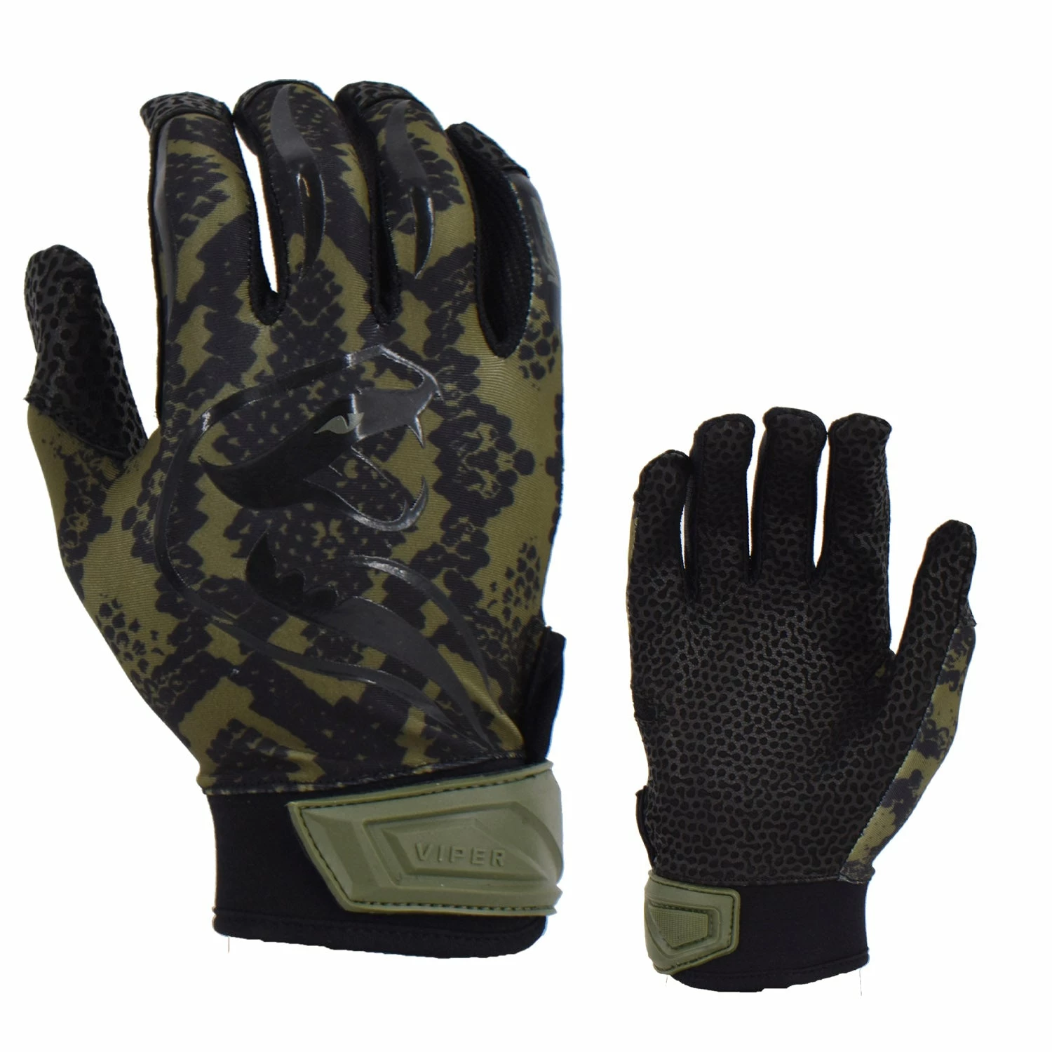 Kelly's Ultimate Sports Viper Lite Premium Batting Gloves Leather Palm - Viper Skin Edition - OD Green/Black 3 Kelly's Ultimate Sports Viper Lite Premium Batting Gloves Leather Palm - Viper Skin Edition - OD Green/Black