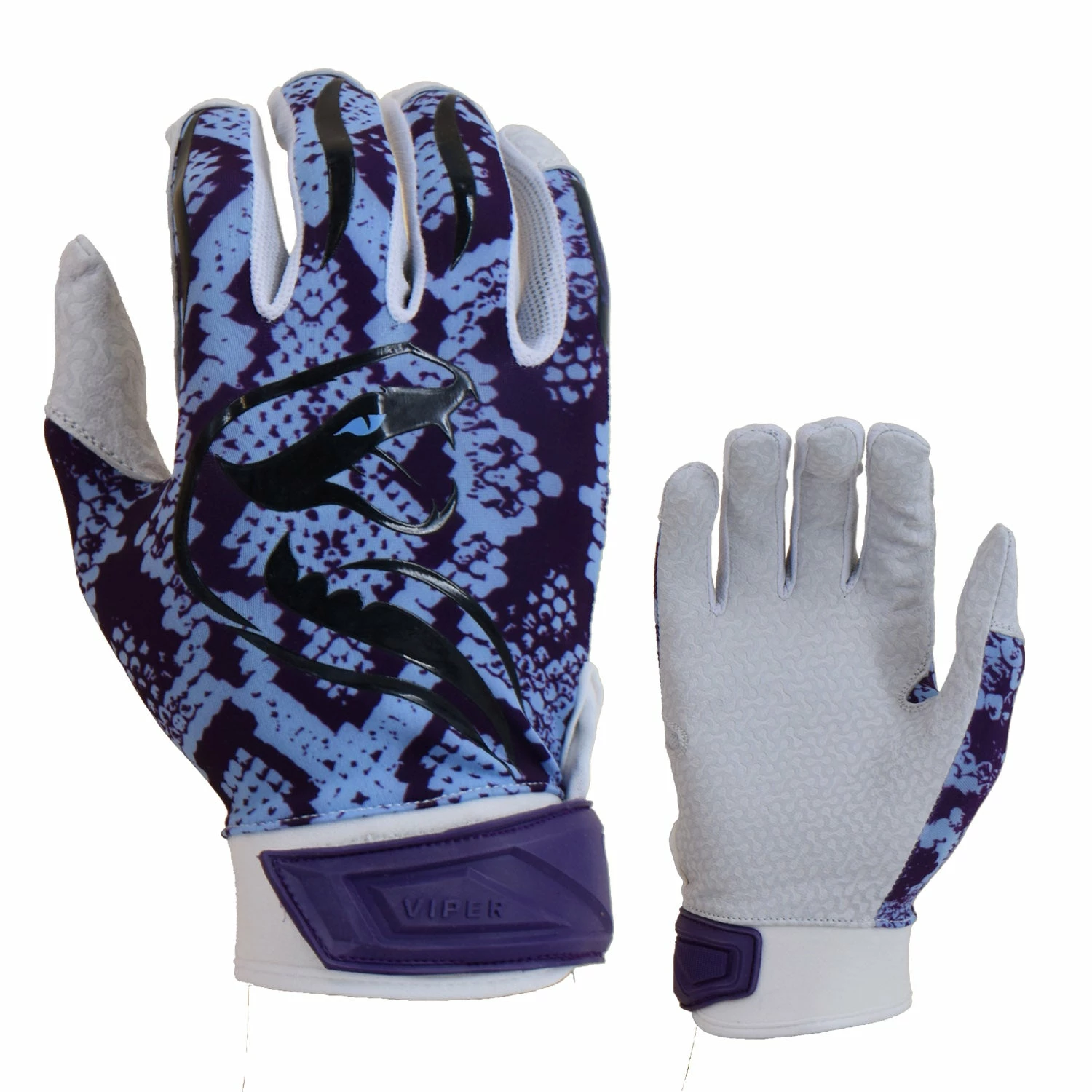 Kelly's Ultimate Sports Viper Lite Premium Batting Gloves Leather Palm - Viper Skin Edition - Carolina/Purple/White 3 Kelly's Ultimate Sports Viper Lite Premium Batting Gloves Leather Palm - Viper Skin Edition - Carolina/Purple/White