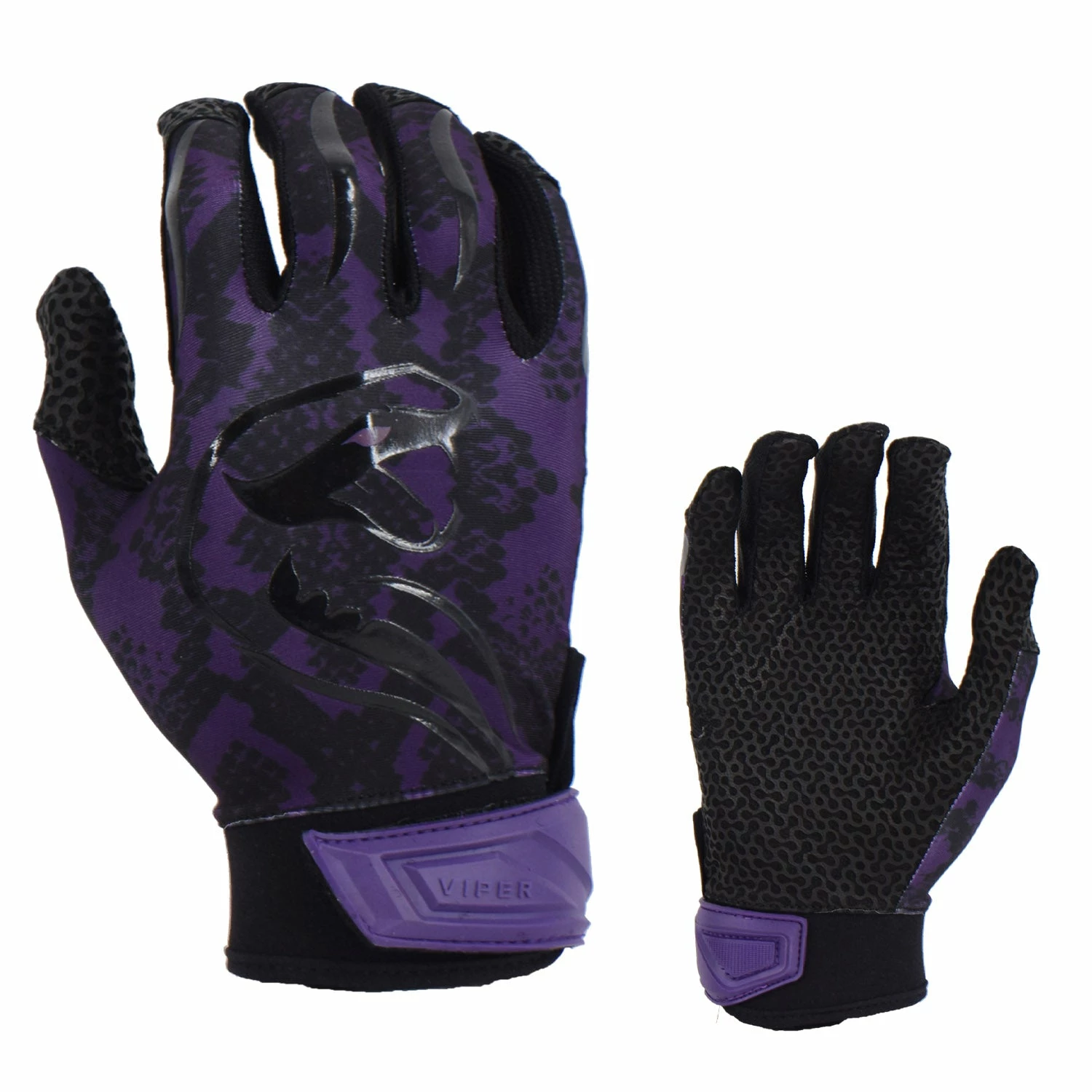 Kelly's Ultimate Sports Viper Lite Premium Batting Gloves Leather Palm - Viper Skin Edition - Purple/Black 3 Kelly's Ultimate Sports Viper Lite Premium Batting Gloves Leather Palm - Viper Skin Edition - Purple/Black